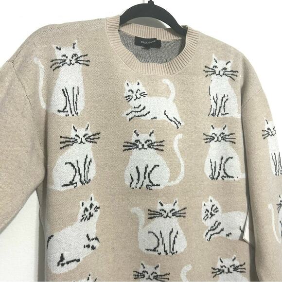 Anthropologie Sweater Cat Kitty Graphic Novelty Grandma Christmas Holiday NWT S - Picture 3 of 8